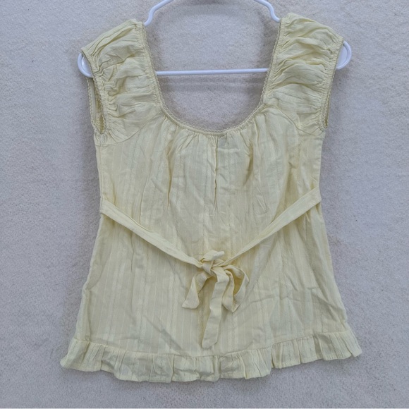 Babydoll Princess Polly Tie Up Butter Yellow Top with Feminine Sleeves - Picture 6 of 6